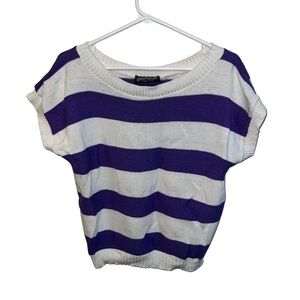Northpoint Purple and White Boxy Short Sleeve knit top L